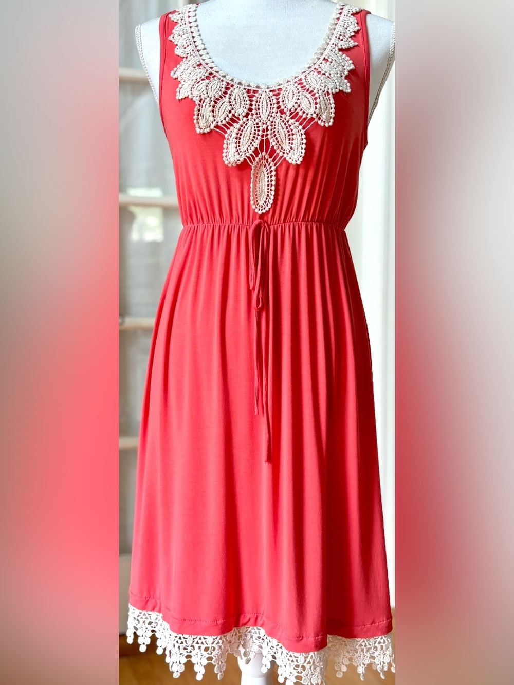 Pinkblush Coral Crochet Lace Dress Boho Romantic Vacation Mini